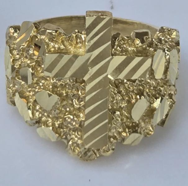14k cross nugget ring