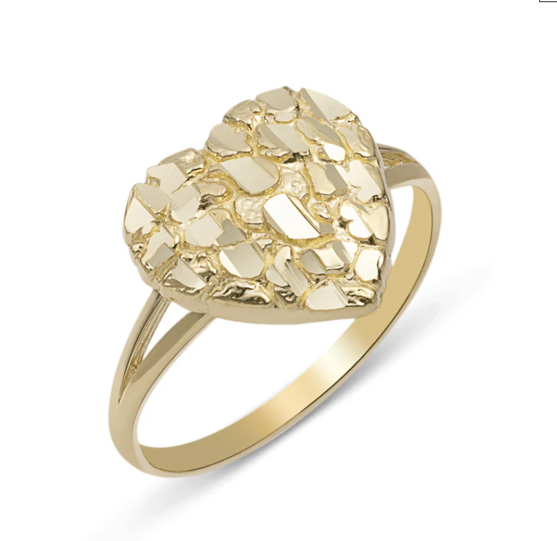 14k heart nugget ring