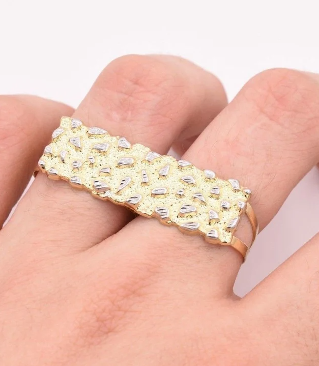 14k double finger nugget ring