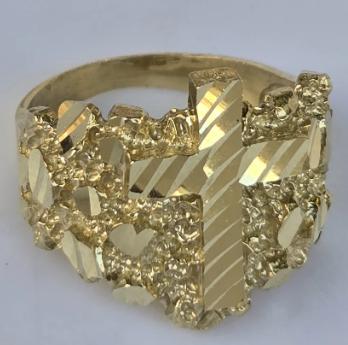 14k cross nugget ring